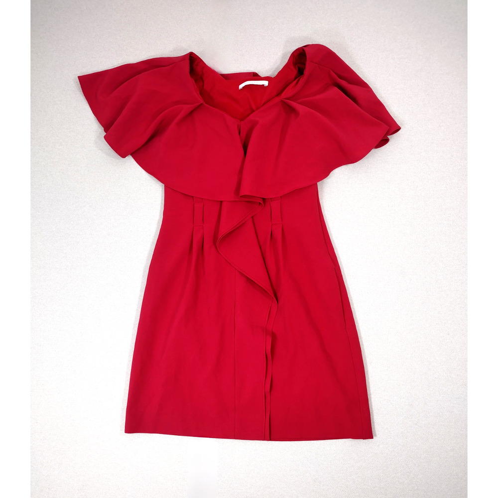 Black Halo Dress Womens Size 6 Red Ruffle Neckline Sheath Chic Mini Dress